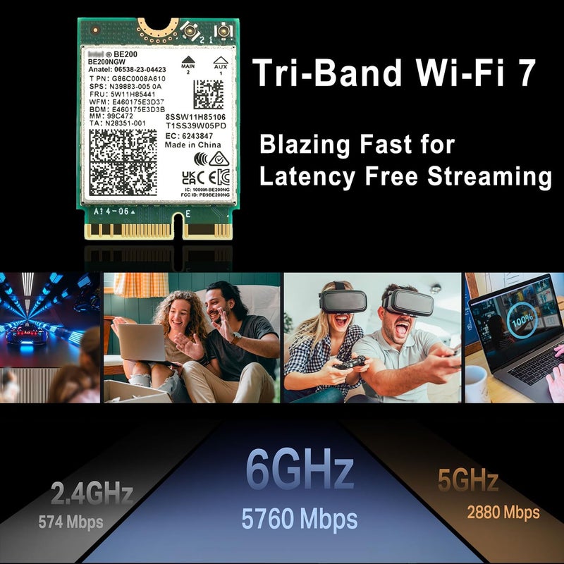 OKN WiFi 7 BE200NGW WiFi M.2 Card Tri-Band 802.11be WiFi Module, 6-Stream 9.3Gbps, Bluetooth 5.4, 4K QAM, 320MHz, 802.11BE Adapter for Laptop and PC, Support Windows 10/11 64bit (Not Support All AMD CPU) - Image 3